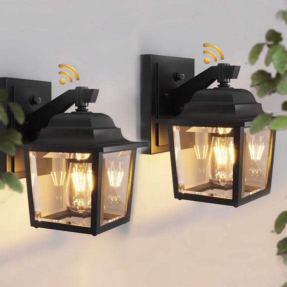 ASHOP Outdoor Wall Lantern with Dusk to Dawn Sensor, Black Hardwired Porch Sconce, E26 Base, Wet Rated Exterior Garage & Entryway