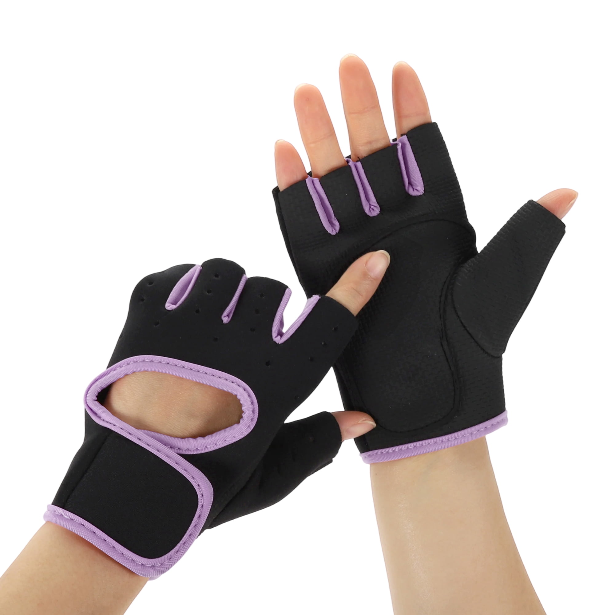 Unique Bargains 1Pair Half-finger Strength Training Sport Gloves Purple Small