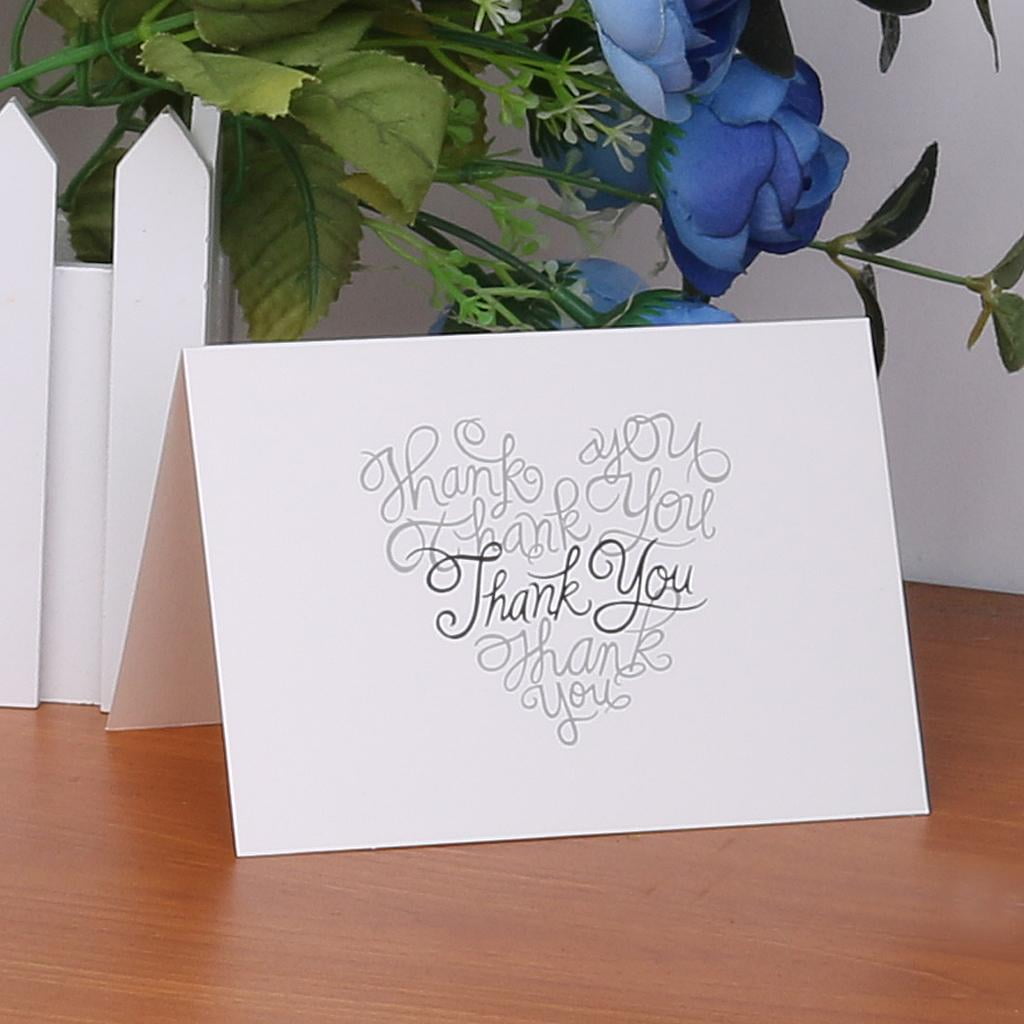 Dualoai Fashion 50pcs White Paper Wedding Pageant Thank You Cards Including Envelops