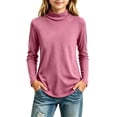 thumbnail image 2 of Girls Turtleneck Long Sleeve Shirts, Soft‑Stretch Mock‑Neck Basic Pullover Top, Casual Curved‑Hem Fitted Layering Tee, 2 of 6