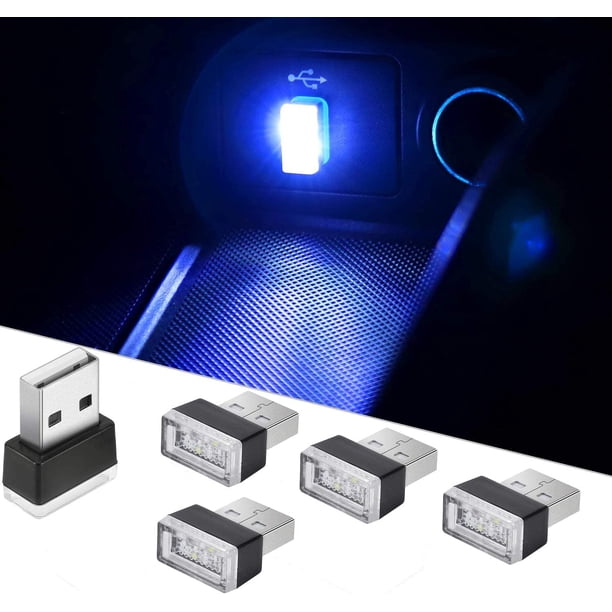 Juego de 5 luces LED ambientales para coche de color azul, mini kit de iluminación ambiental interior enchufable de 5 V para coches, portátiles, tomas USB, luces de noche y decoración de tomas USB adi