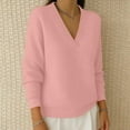 thumbnail image 7 of Hurxie Womens Long Sleeve Tshirt V Neck Loose Fit Soft Waffle Knit Thermal Tops Pink 3XL, 7 of 7