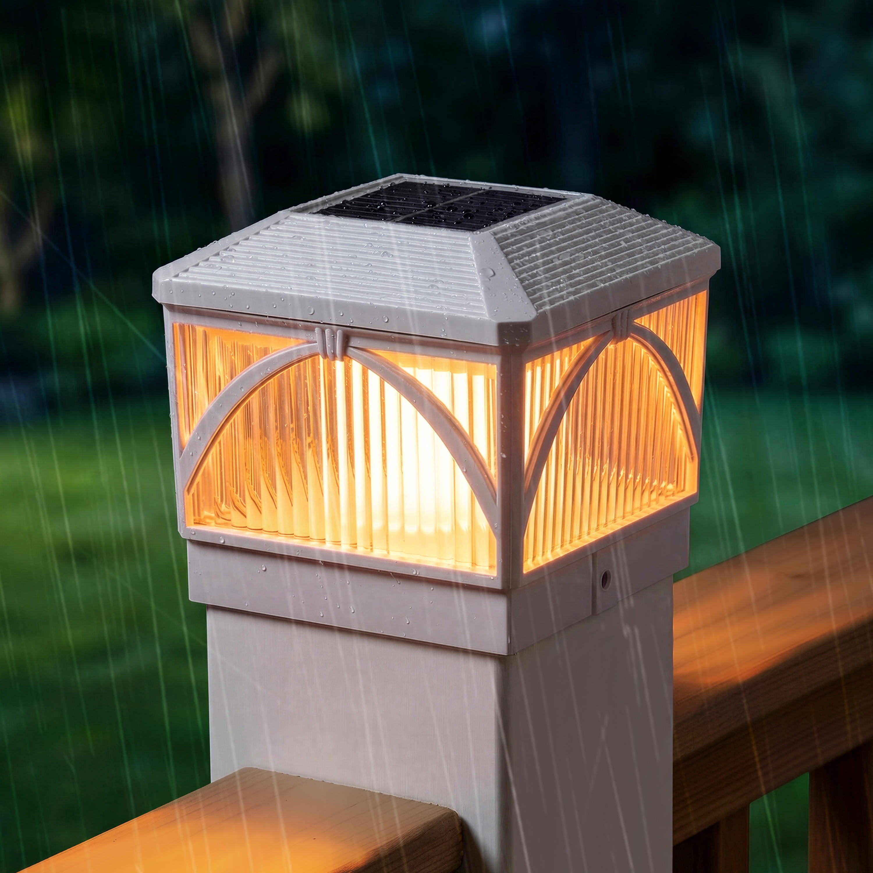 C Cattleya 12-Pack Matte White Solar LED Outdoor Post Cap Lights with Ribbed Lens
