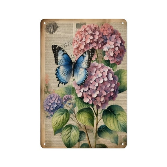 Vintage Floral Hydrangea Metal Sign – 8x12 Aluminum Tin Sign, Rustic Garden Wall Decor, Perfect for Living Room, Porch, Garden, Ideal Gift for Gardeners