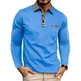 thumbnail image 2 of FRSASU Men's Polo Shirts Long Sleeve Casual Polo T-Shirts Color Block Slim Fit Golf Polo Shirt with Pocket Sky Blue, 2 of 8