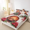 thumbnail image 4 of Feelyou Christmas Poinsettia Twin Sheet Sets, Red Flower Floral Twin Fitted Sheet, Teens Adult Boys Girls Flat Sheet, Luxury Bedroom Decor, 3pcs, 4 of 7