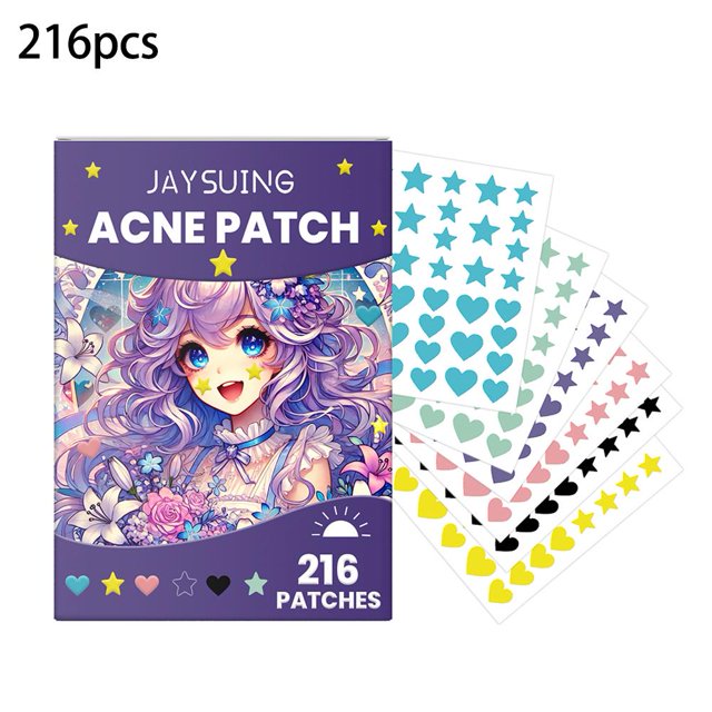 216 piezas de parches para acné con forma de estrella, invisibles y coloridos, para eliminar el acné, cuidado de la piel, corrector, parches de maquillaje de belleza para el rostro