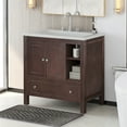 thumbnail image 3 of Xahpower 30" Bathroom Vanity with Ceramic Basin,Integrated Wash Basin Storage Cabinet with Doors and Drawers,Lavatory Free Standing Vessel Sink,Solid Frame,Metal Handles,Toilet Furniture,Brown, 3 of 12