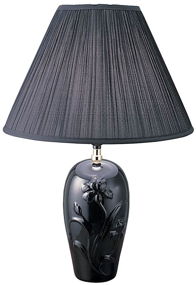 26" Tall Ceramic Table Lamp, UrnShaped with Black finish, Linen Shade