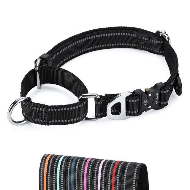 Jipimon Collar De Perro Martingale De Nailon Reflectante Suave Con Hebilla De Aleación, Collar De Perro Martingale Para Perros Pequeños, Medianos Y Grandes (Grande Negro)