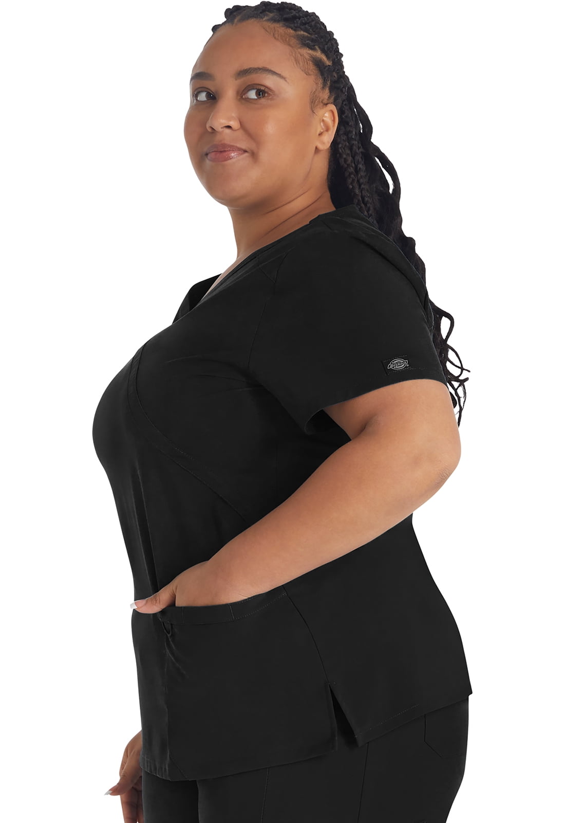 Dickies EDS Essentials Scrubs Top for Women Mock Wrap DK625, XXS, Black