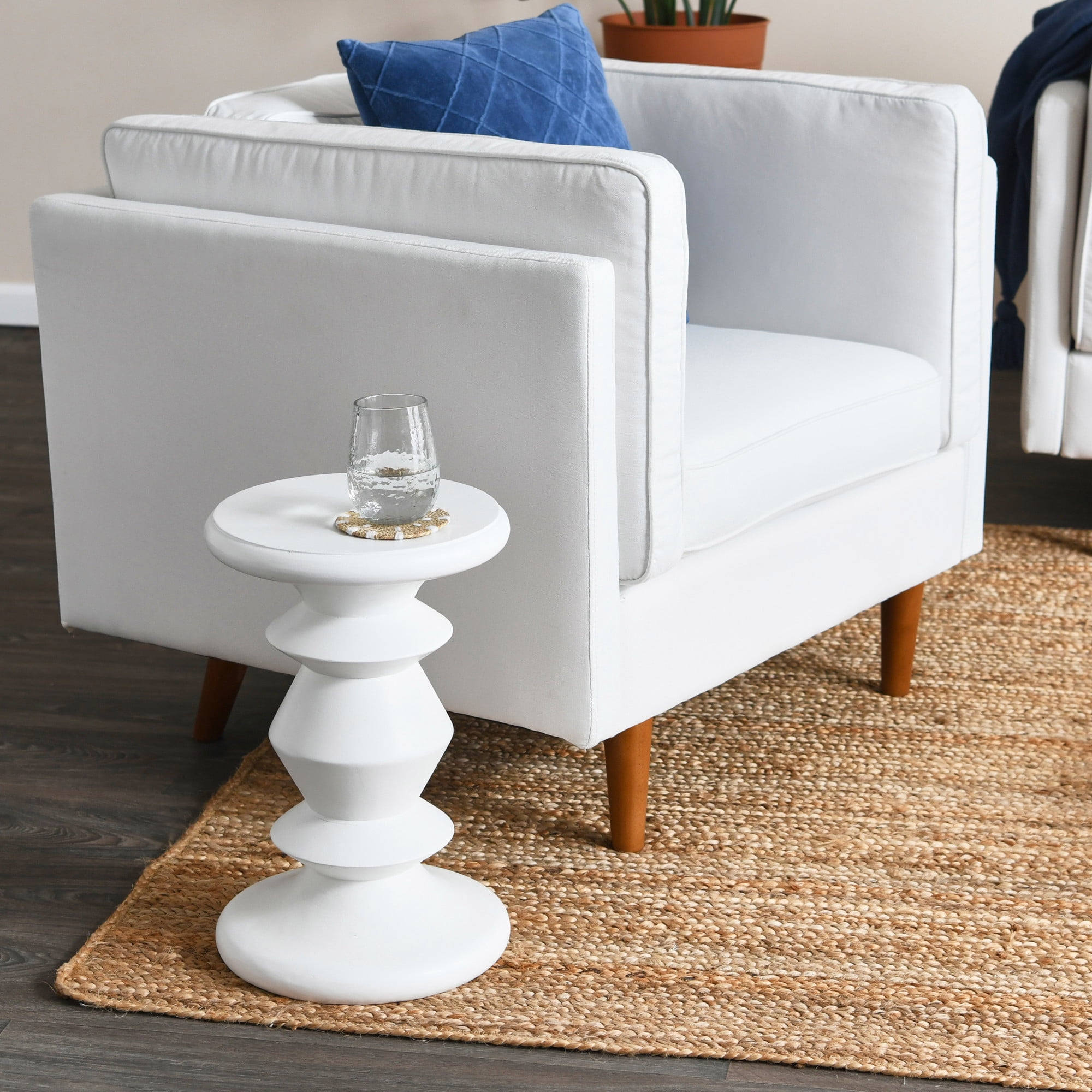 Creative Co-Op Berns Mid Century Modern Solid Wood End Table or Stool, Distressed White Finish