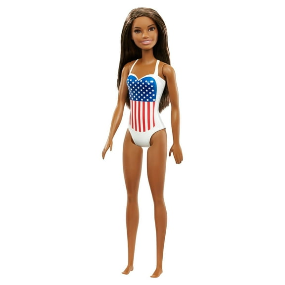 Barbie Beach Doll, Brunette Hair, with USA Flag Swimsuit