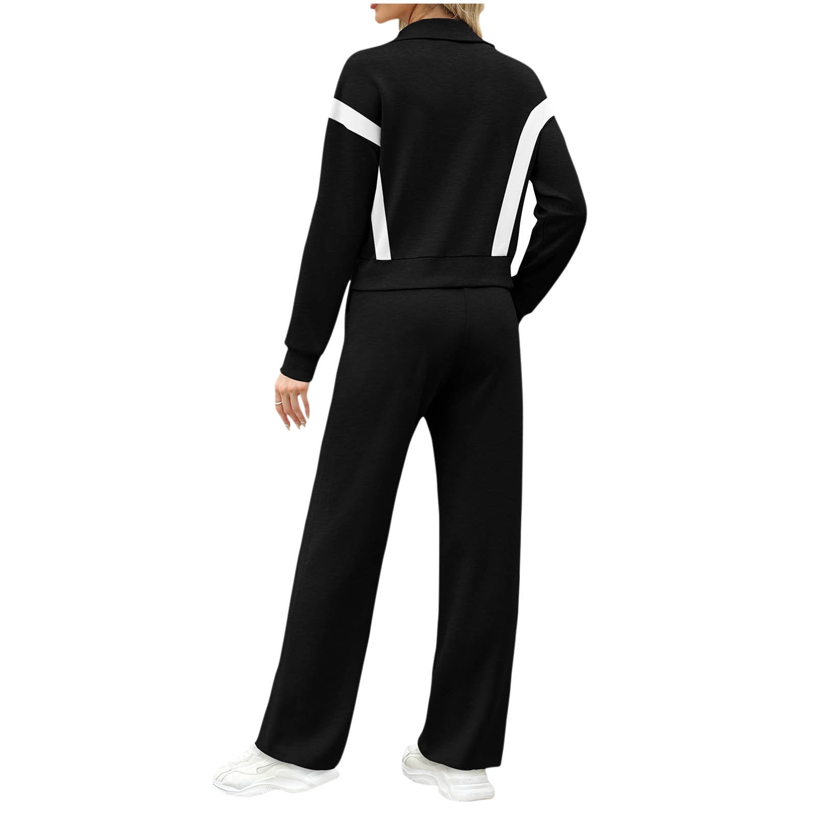 YUGYXL Womens Color Block Tracksuit 2 Pieces Outfits Long Sleeve Zipper Jacket and Pants Sportswear Sweatsuits with Pocket Black