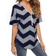 thumbnail image 4 of Hibeli Women Stripes Print Zip Up V Neck Short Batwing Sleeves Summer Tunic Top, 4 of 6