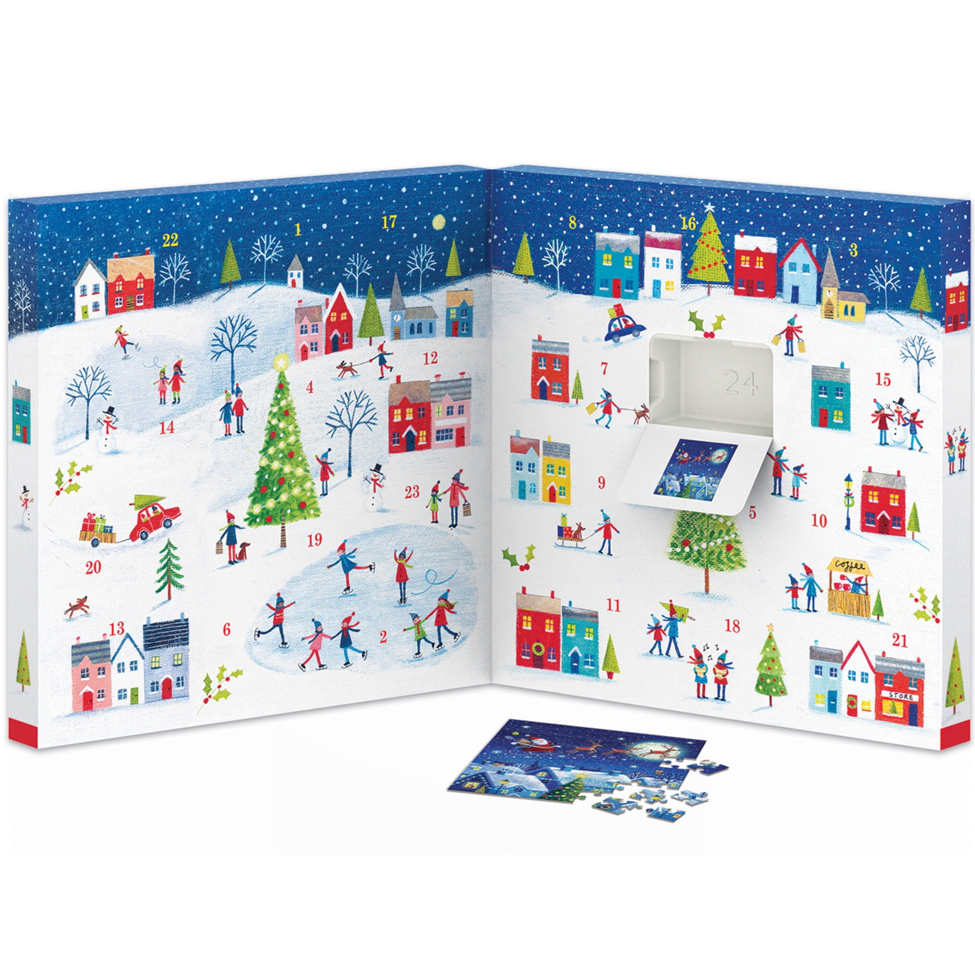 Eurographics: Puzzle Advent Calendar: Christmas Town - 24 Daily Unique Individual Jigsaws, 5 x 5" 50pc Each, 1200pcs Total, Holiday Countdown Gift