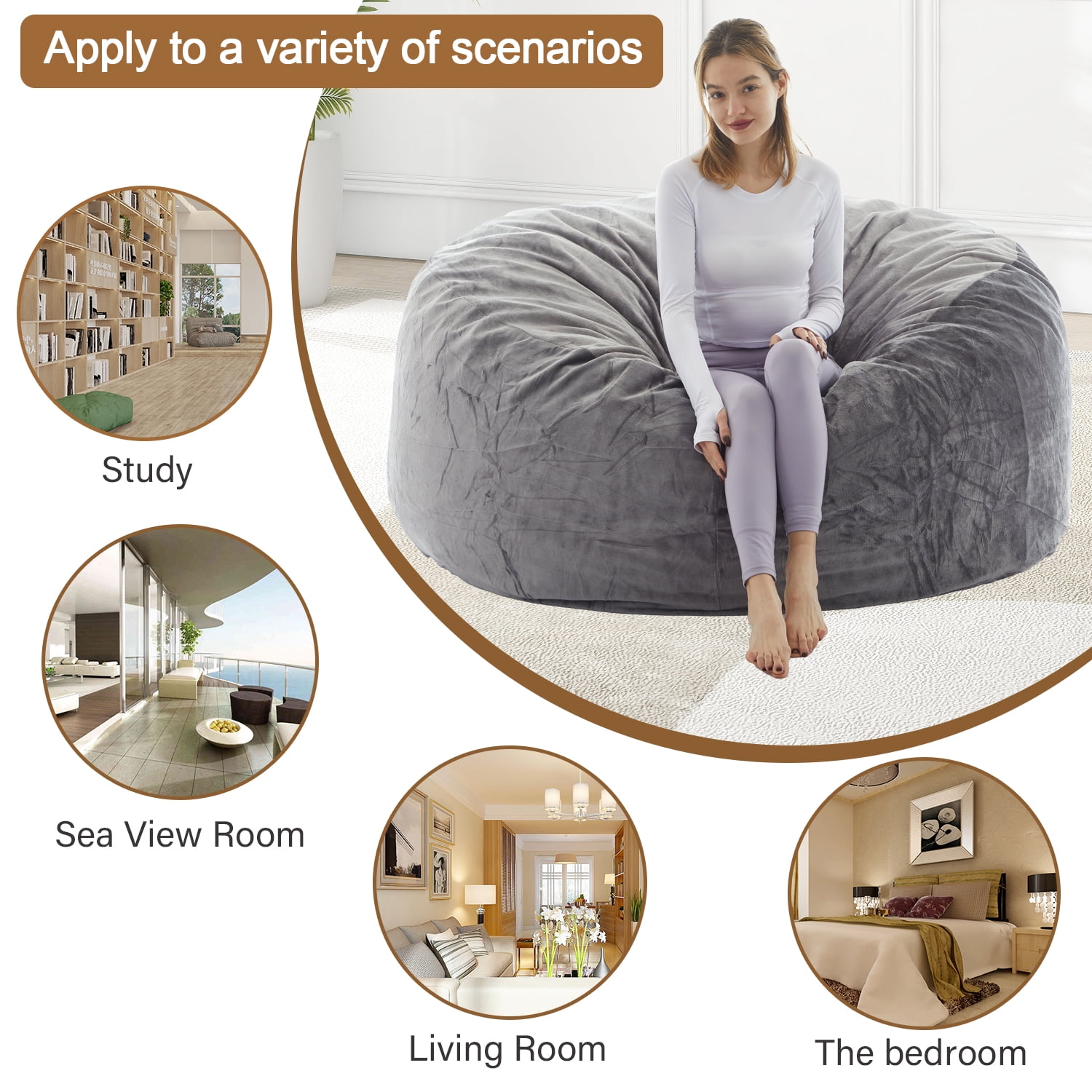 LaoGeoRon 3ft Bean Bag Chair for Adults with Filling,Memory Foam Lazy Beanbag Sofa with Removable Washable Flannel Cover