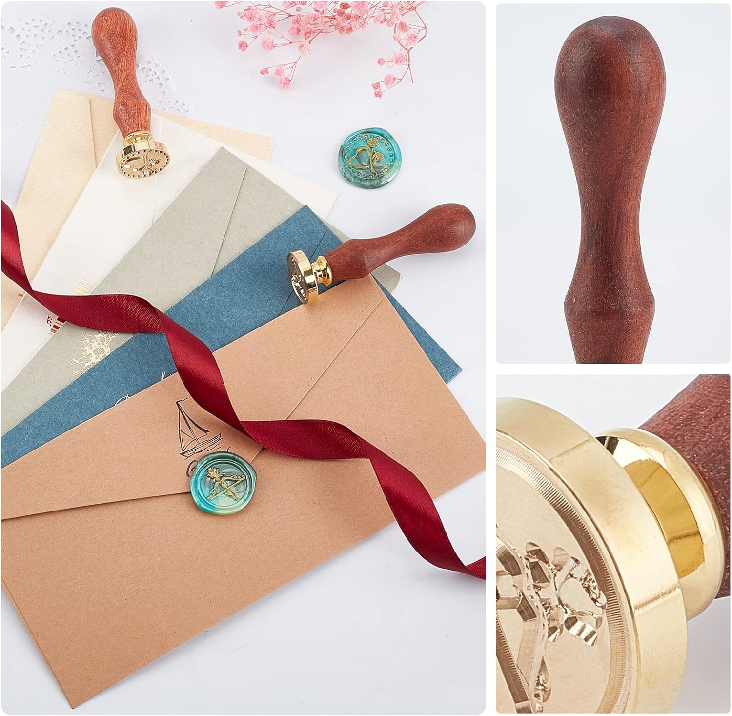 Wax Seal Kit 300pcs Sealing Wax Beads Set with 2pcs Wax Seal Stamp Heart 5pcs Envelopes 1pc Wax Spoon 1pc Stirring 4pcs Candles Wax Seal Kit DIY