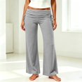 thumbnail image 2 of Fold Over Yoga Pants For Women Wide Leg High Waist Gym Stretch Fall Lounge Gaucho Pants | Breathable High Waistband Tummy Control Workout Pants Light Gray 3XL, 2 of 7