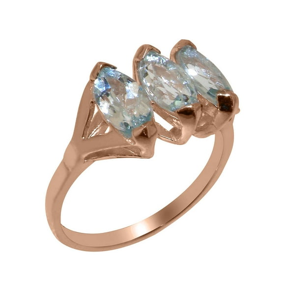 LBG British Made 14k Rose Gold Natural Aquamarine Womens Anniversary Ring - 33 size options - Size 10
