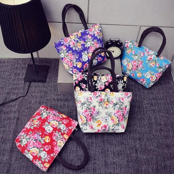 Ludlz Rose Flower Printed Women Canvas Big Capacity Shopping Handbag Tote Shoulder Bag