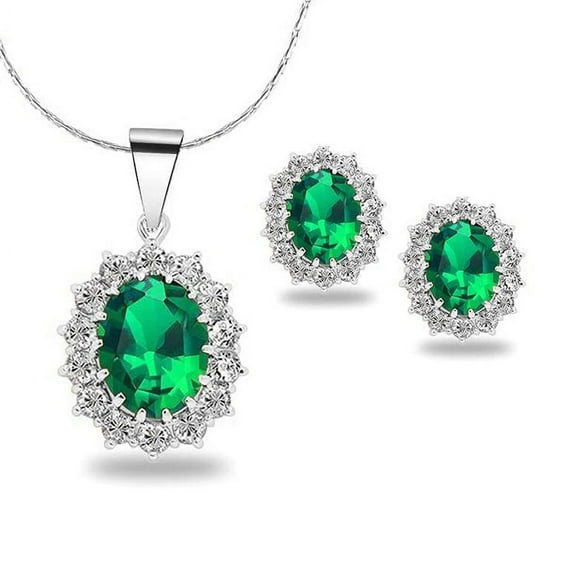 Bonjour Jewelers 18K White Gold Created Emerald CZ Round 2 Carat Oval Necklace Plated 18 Inch
