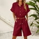 thumbnail image 2 of Vestidos Casuales Para Mujer, Blusas De Mujer De Moda Conjunto de blusa y pantalones cortos de lino para mujer, con solapa, manga corta y botones sueltos, para verano, 2 of 7