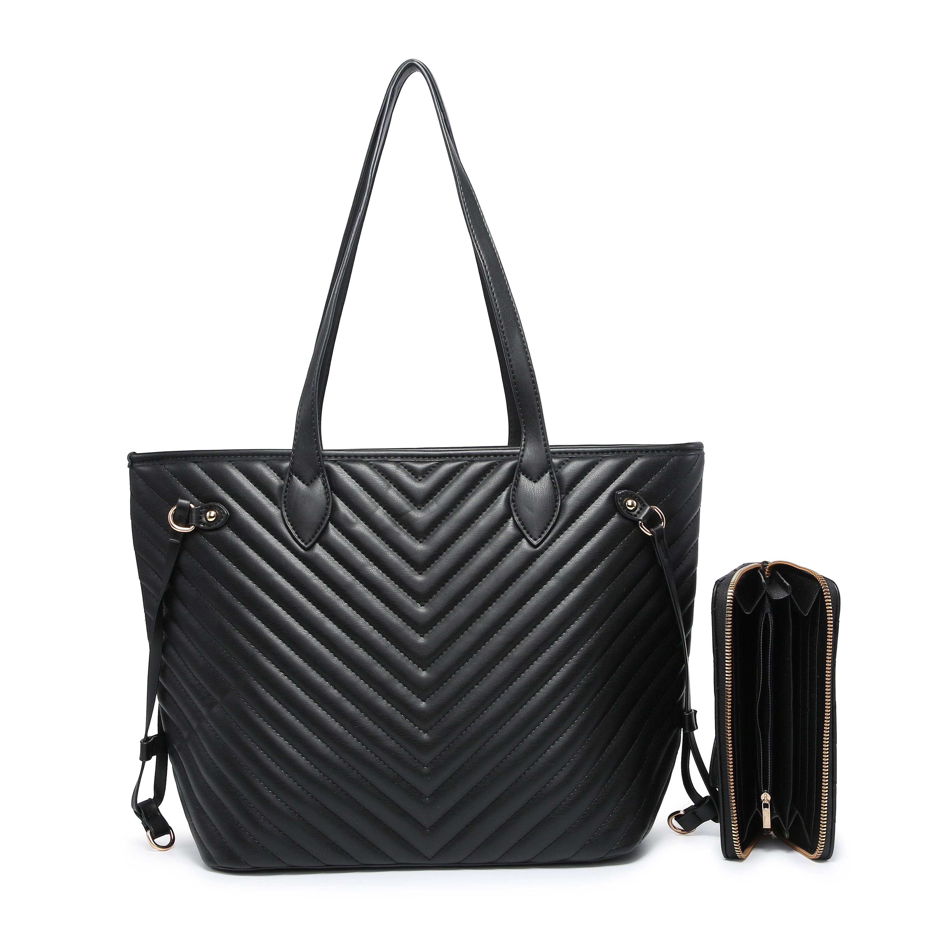 XB Quilted Tote Shoulder Bag & Wallet PU Vegan Leather Handbags Soft ...
