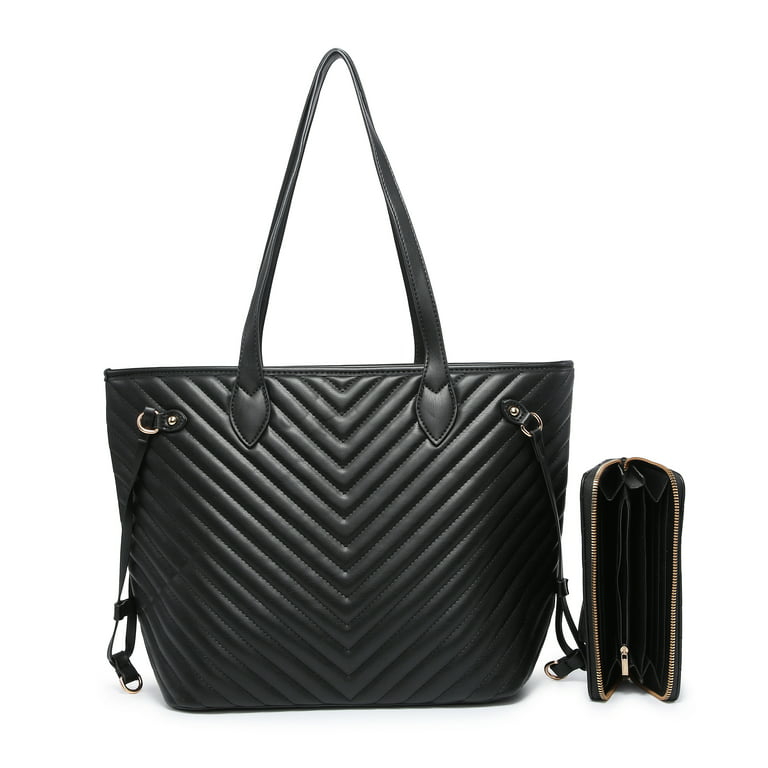 XB Quilted Tote Shoulder Bag & Wallet PU Vegan Leather Handbags Soft for  Women