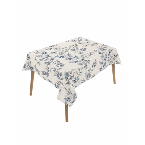 Navy Blue Leaves Table Cloth, Waterproof Tablecloth for Rectangle Tables, Vintage Summer Botanical Farmhouse Rustic Reusable Washable Fabric Table Cover for Restaurant Kitchen Dining Tables 60"x84"