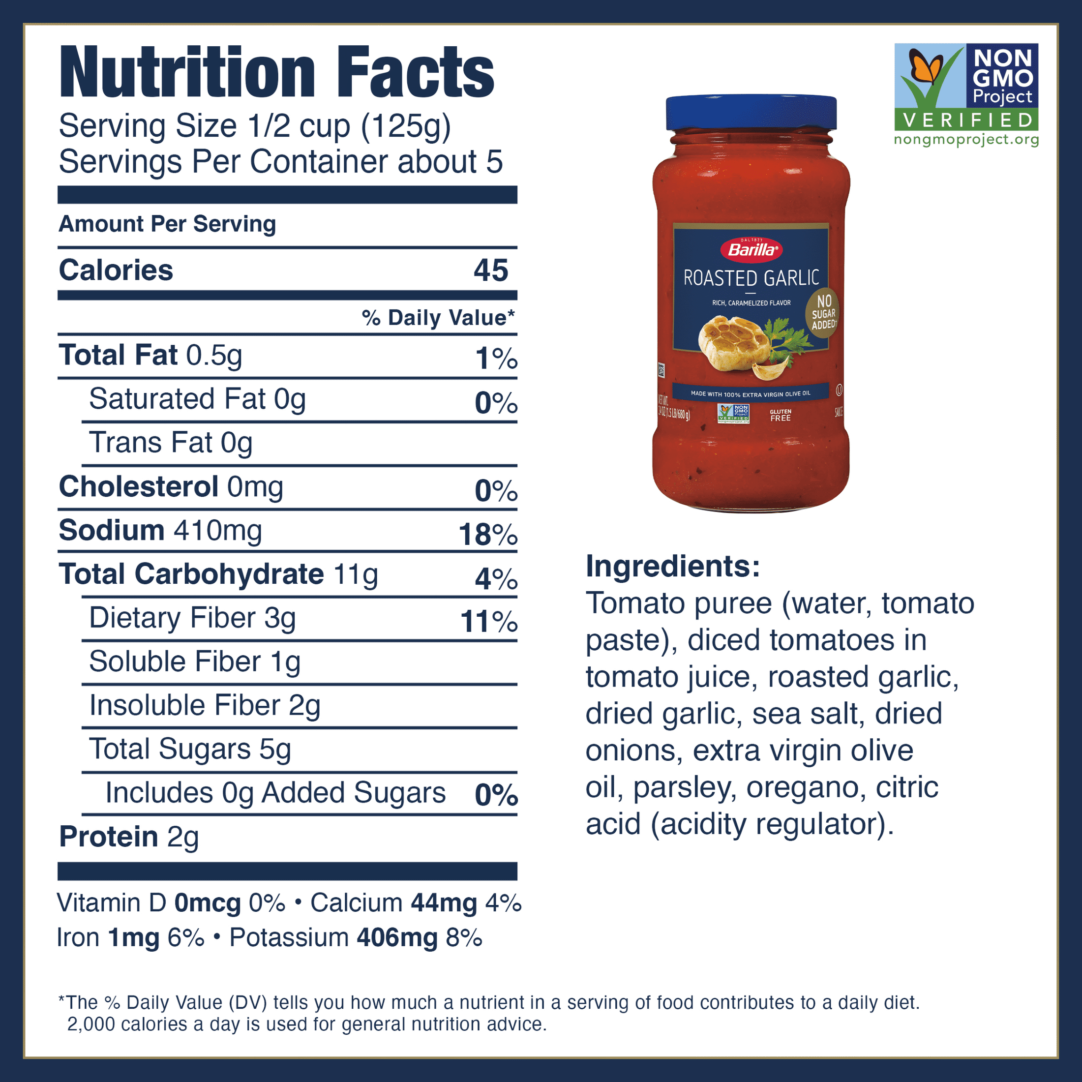 (2 pack) Barilla Pasta Sauce, Roasted Garlic, 24 oz., No Added Sugar, Gluten Free