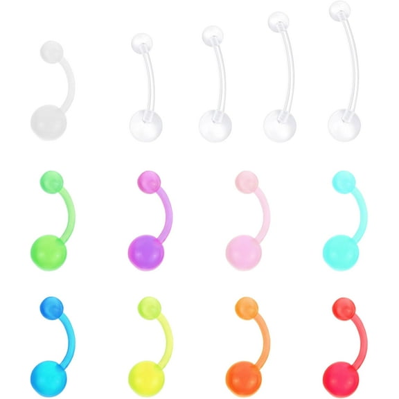 13 Pcs Plastic Belly Button Rings for Sports 14G Silicone Curved Piercings Clear Rings for Sports Navel Piercing Jewelry