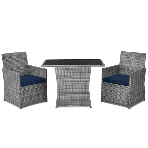 Kepooman Patio Bistro Set, Outdoor Furniture Sets,3 Pieces Patio Rattan Furniture Set with Cushioned Armrest Sofa-Navy
