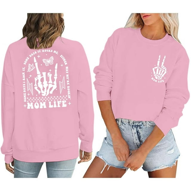 Women's Crew Neck Loose Fit Street Style Print Long Sleeve Pullover Sweater Top