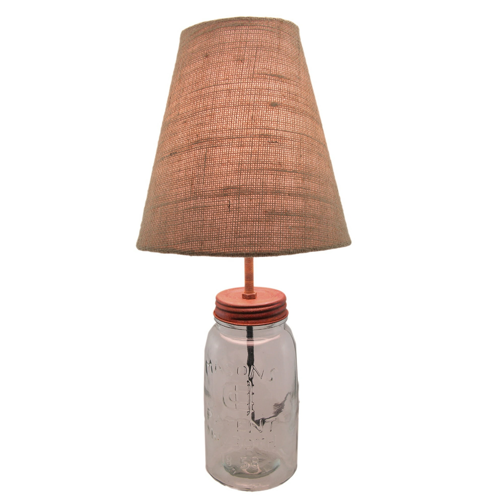 Clear Glass Vintage Mason Jar Table Lamp With Burlap Shade