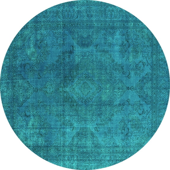 Ahgly Company Machine Washable Indoor Round Persian Turquoise Blue Bohemian Area Rugs, 7' Round