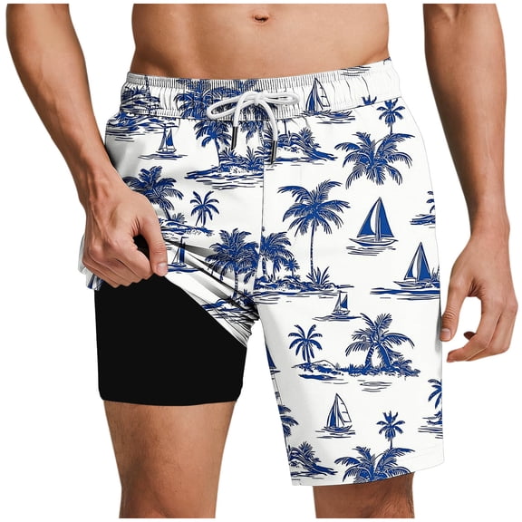 Guluxicc Mens Swimming Trunks with Compression Mesh Liner 2 in 1 Quick-Dry Swim Shorts with Pockets Summer Board Shorts