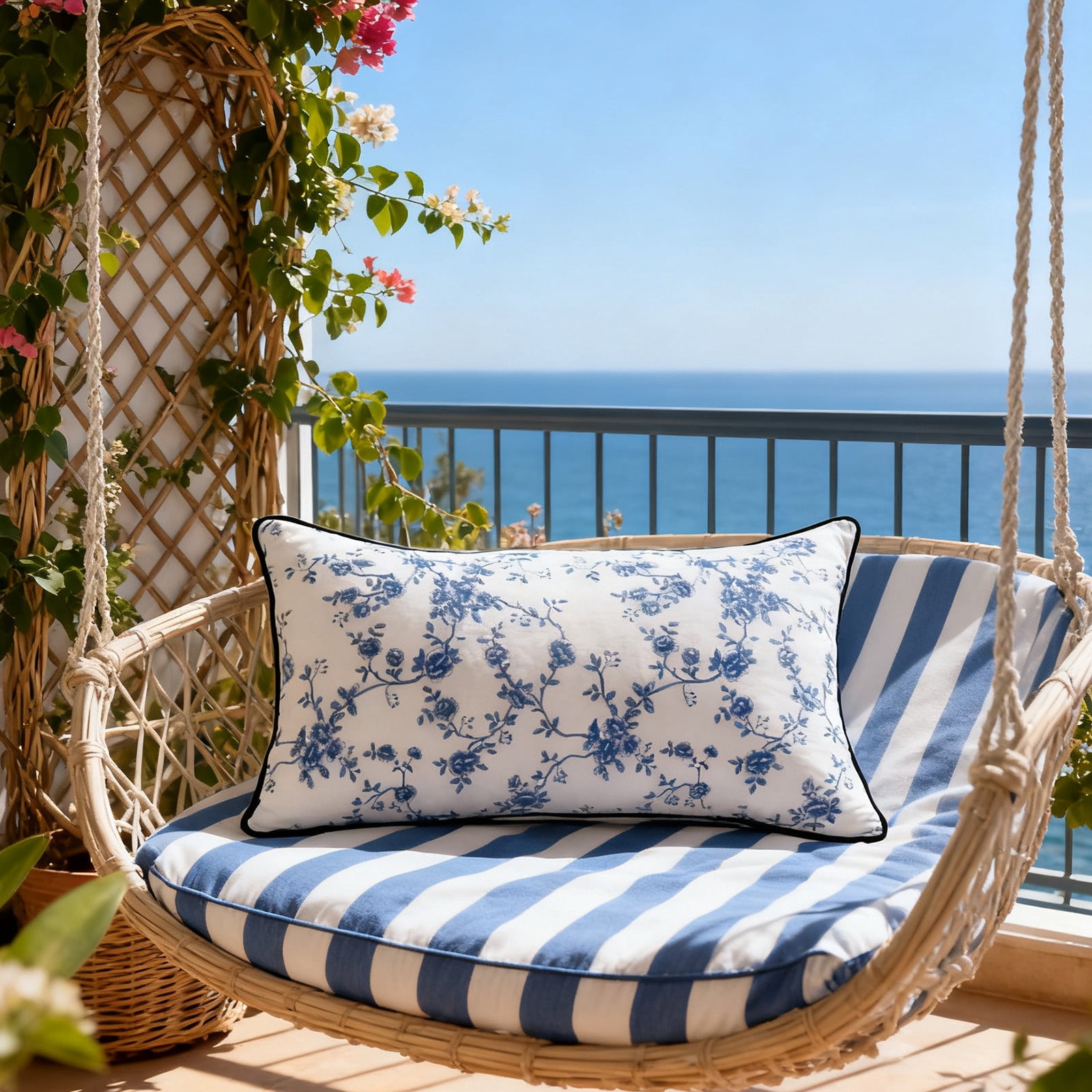 AuroraX Bed Pillows Queen Size Set of 2 Pack Cooling Blue White Decorative Bed Pillows Set for Side and Back Sleep Bedroom Ideas for Women Mother's Day Gifts