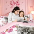 thumbnail image 4 of meiyoeat Cherry Blossom Kitten Theme Queen Comforter Set,Gray Cute Cat Print Comforter Sets Queen For Girl,Reversible,3Pcs,1 Comforter And 2 Pillowcases, 4 of 7