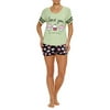 Women's and Women's Plus Screened Short Sleeve V-Neck Sleep Tee and Boxer Short Pajama 2 Piece Set