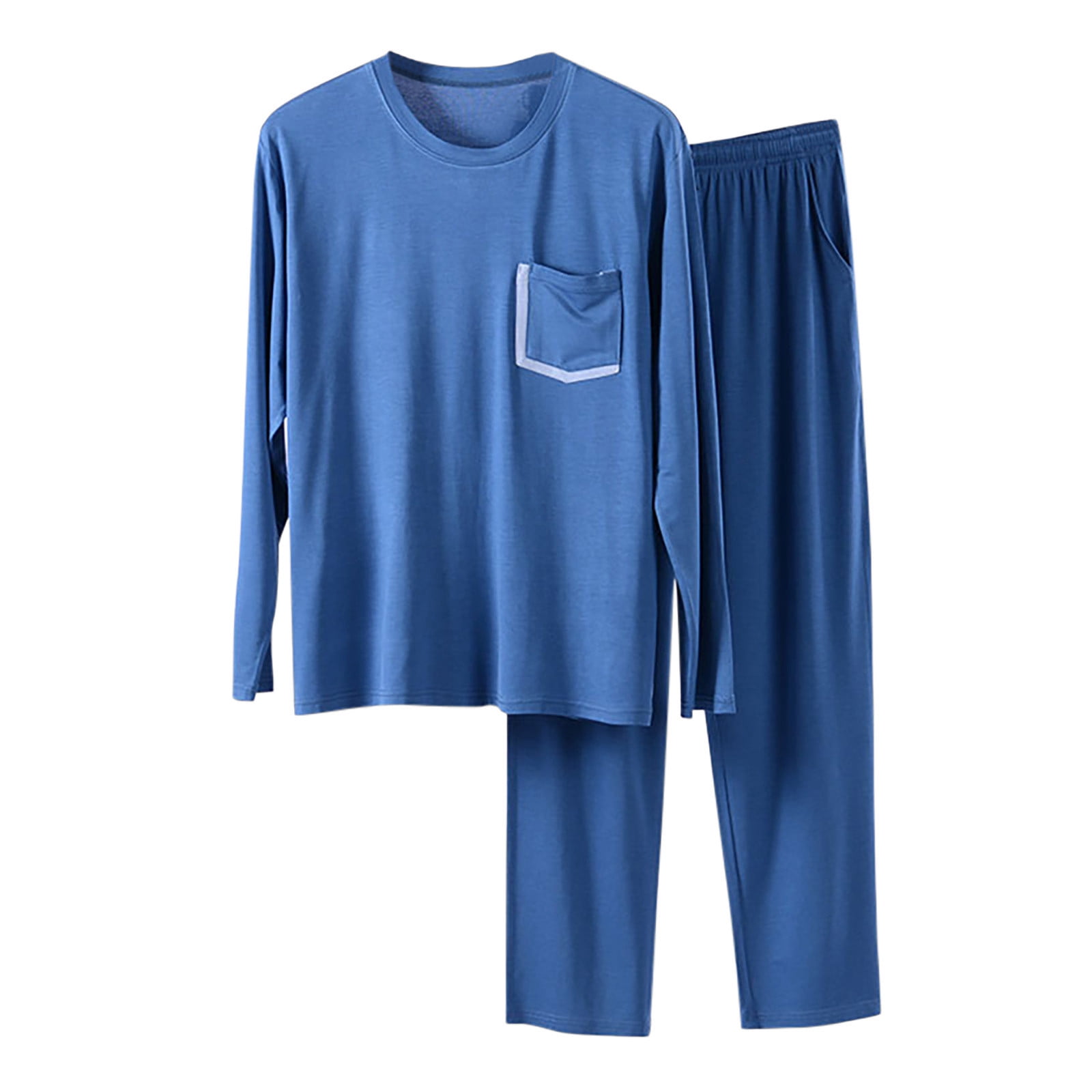 nsendm Mens Pajamas Adult Male Pajamas M Male Leisure Wear Pajama Set Round Neck Long Sleeve Top and Pocket Stretch Pants Solid Color 2pc Fuzzy