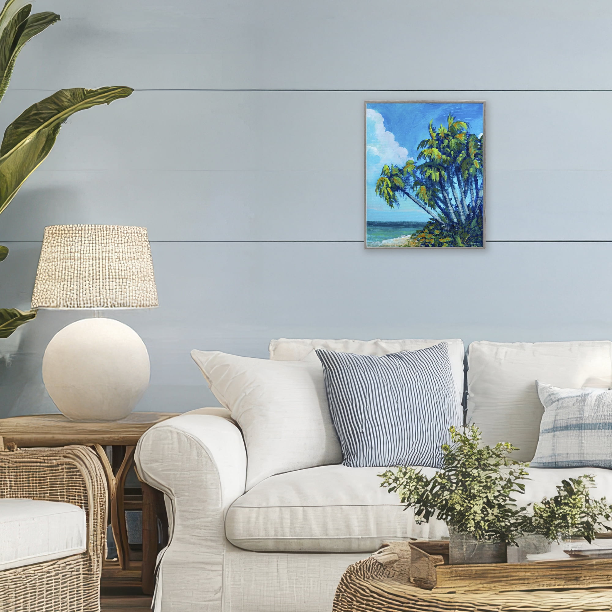 Stupell Industries Cerulean Sky & Palms Gray Framed Giclee Art, design by Dan Meneely