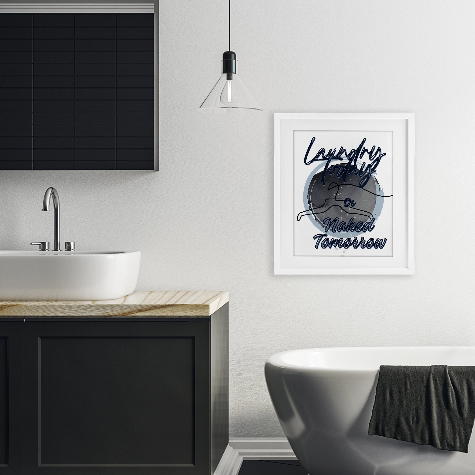 Laundry Phrase with Hanger Contour White Framed Print Under Glass, design by Jesse Keith