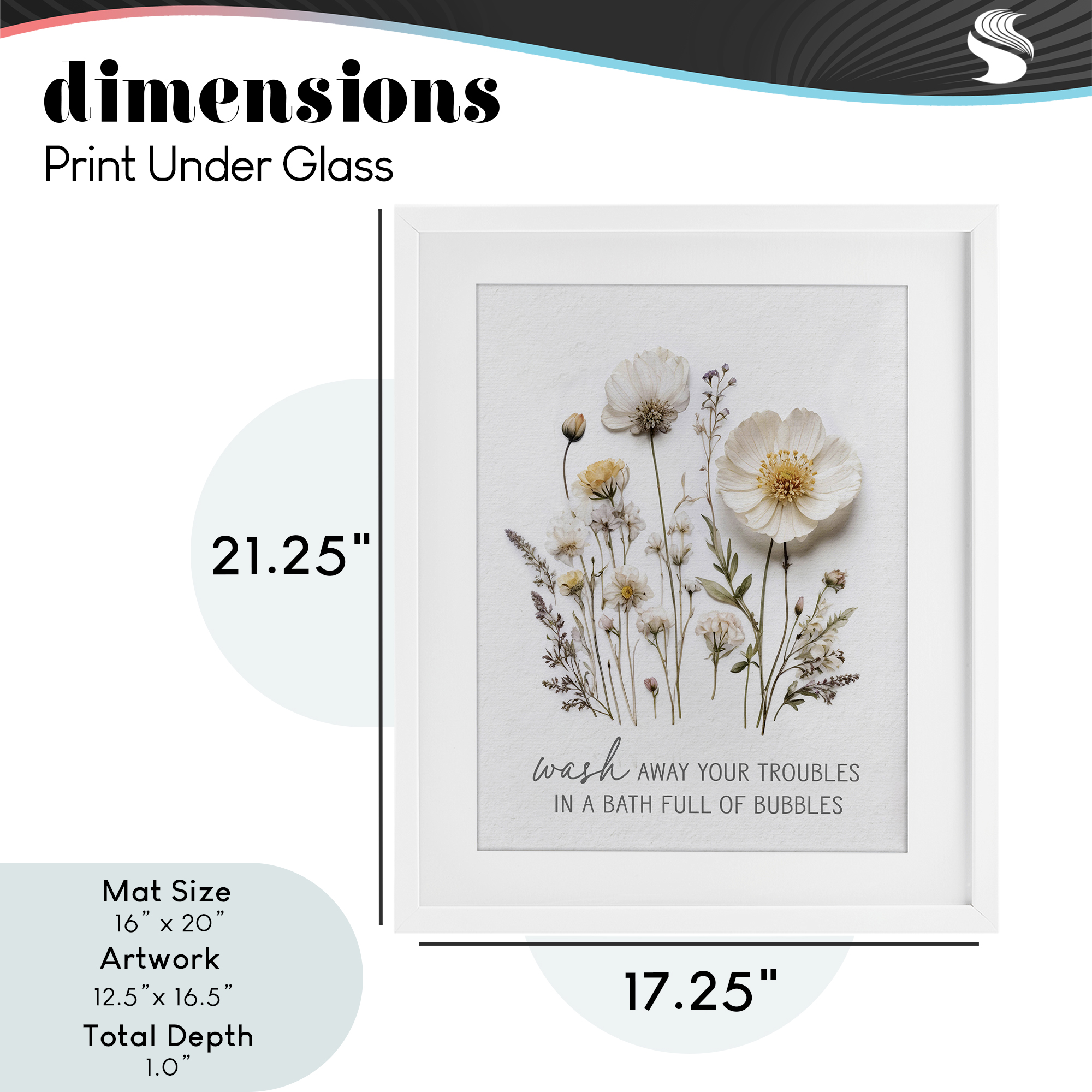 Pressed Flowers Wash Away Troubles White Framed Print Under Glass, design by Lettered and Lined