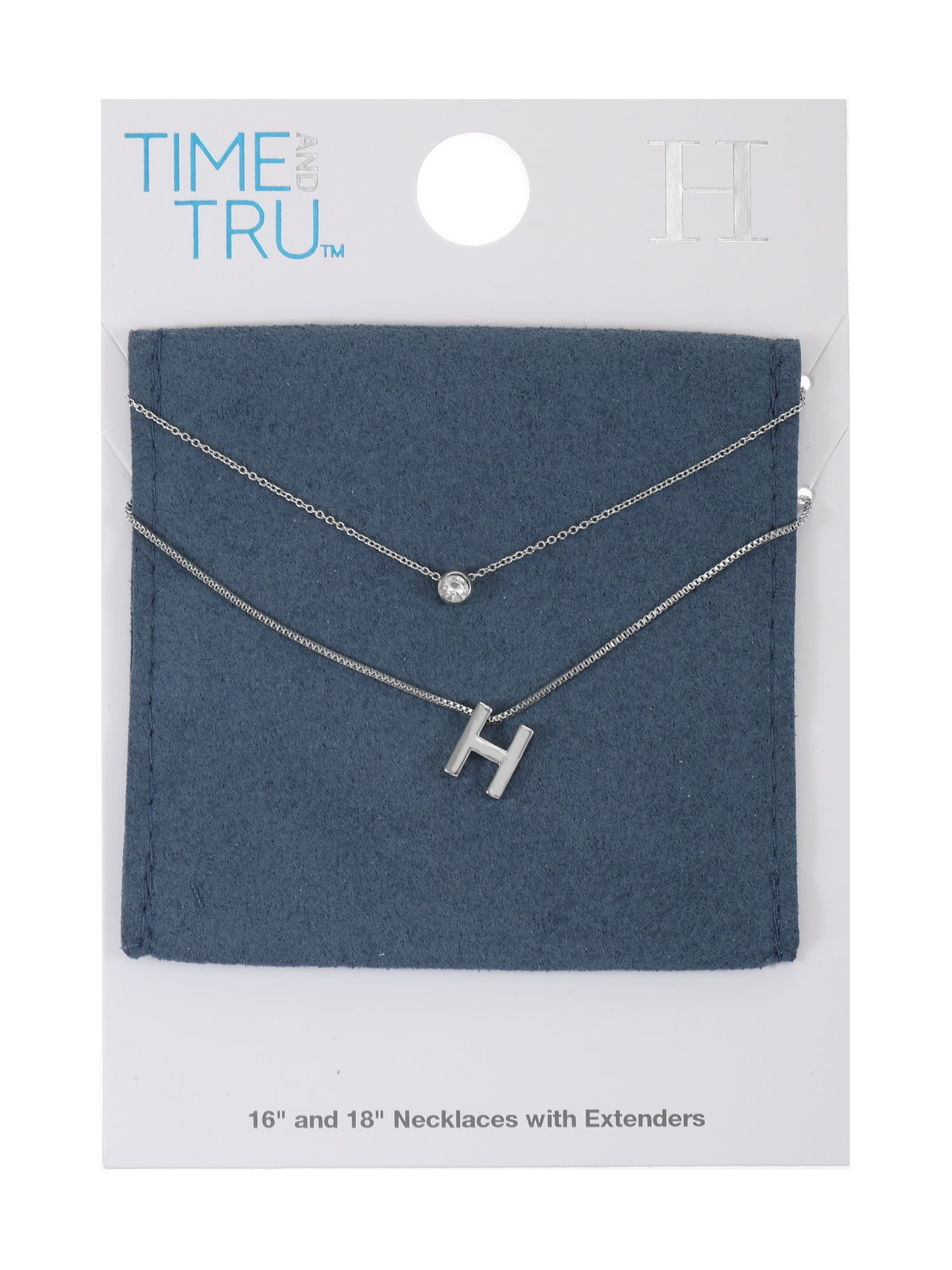 Time and Tru Silvertone Initial Letter Necklace Set, 2 Pieces, Letter H