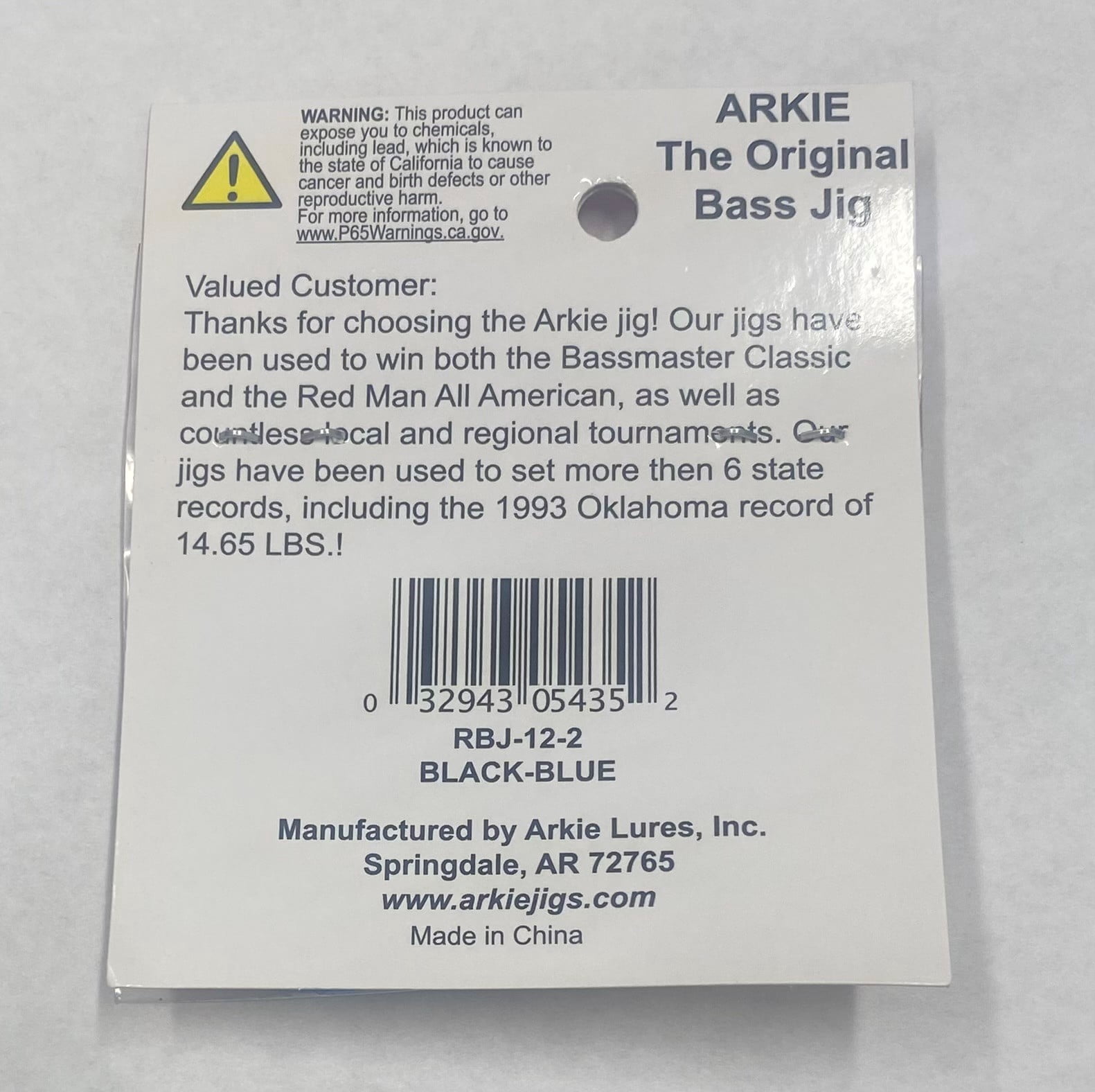(3 pack) Arkie Lures Rattle Band Bass Jig, Size 1/2 oz., Black/Blue