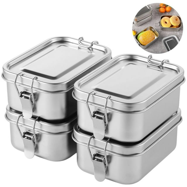 4 PCS Bento Boxes, 550 ML Stainless Steel Lunch Boxes, Food Storage Containers, Portable Metal Lunch Containers, Lockable Clips to Leak Proof, Reusable Dishwasher Safe Lunch Snack Boxes
