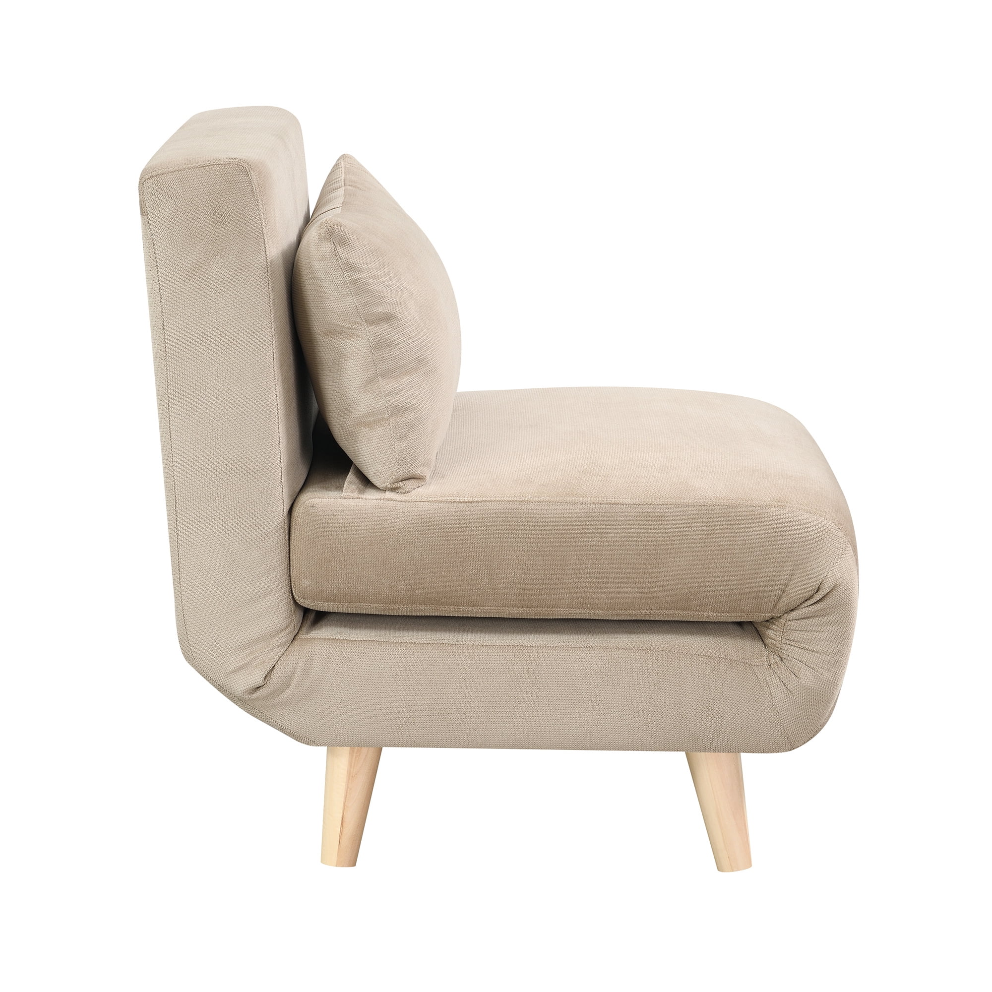 AC Pacific Folding Upholstered Dane Armless Sleeper Chair, Sand