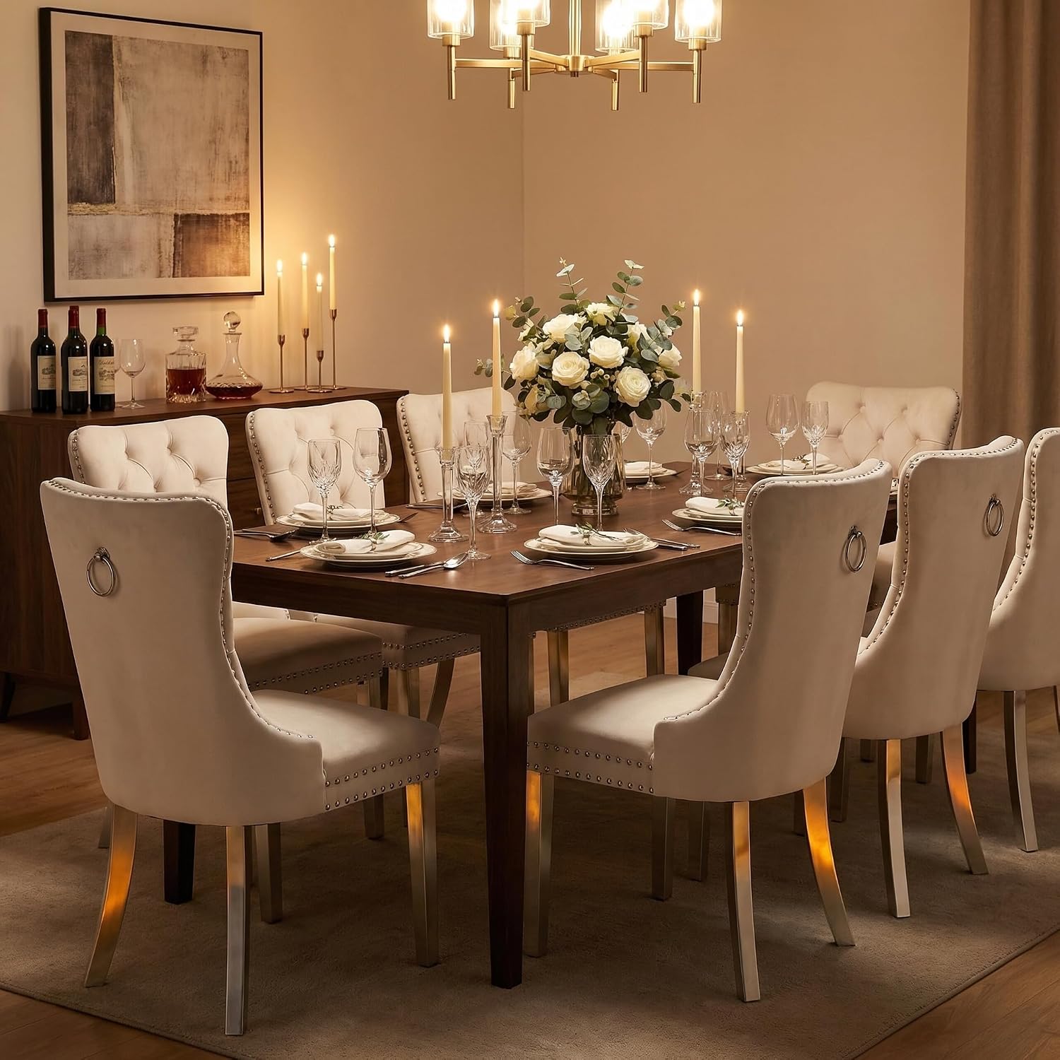 Collection Tufted Velvet Dining Chair, Nailhead Trim, Solid Wood Legs, Set of 2
