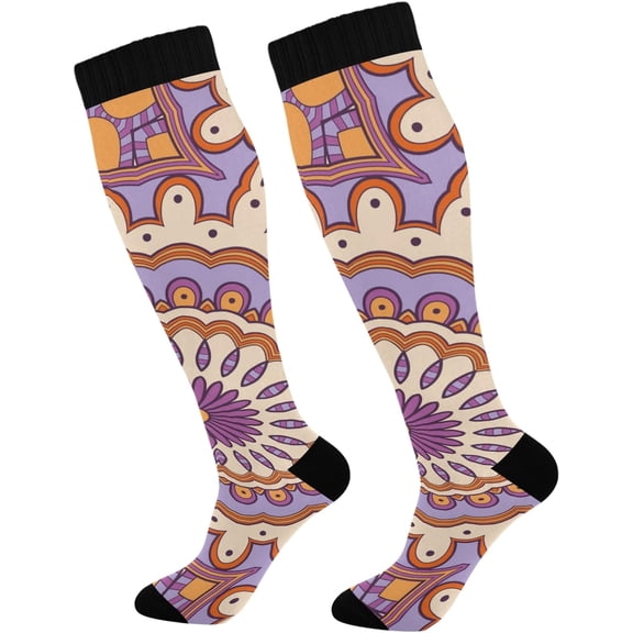 FREEAMG Mandala Compression Socks Women Men Long Stocking (20-30mmHg) Travel Knee High Stockings for Athletic Sports,Running,Cycling,Nursing